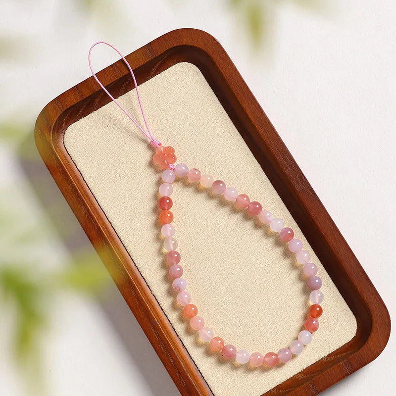 Fashion Agate Pink Phone Lanyard for Girls Lovely Design Wrist Strap AntiLost Charm Mobile Hanger Handmade Strap for phone keys