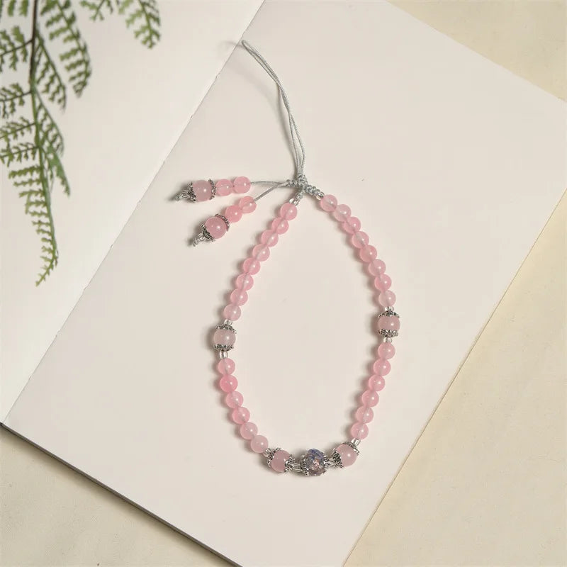 Natural Jade Agate Crystal Handcrafted Phone Hanger Keychain Long Short Chain Women's Desk Accessory Phone Lanyard and Strap