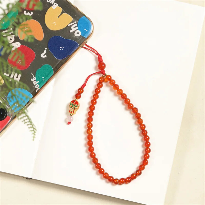 Red Agate Phone Pendant with Good Luck Charm Short Wrist Lanyard Hanging Chain Solid DropResistant for Phone and keys...
