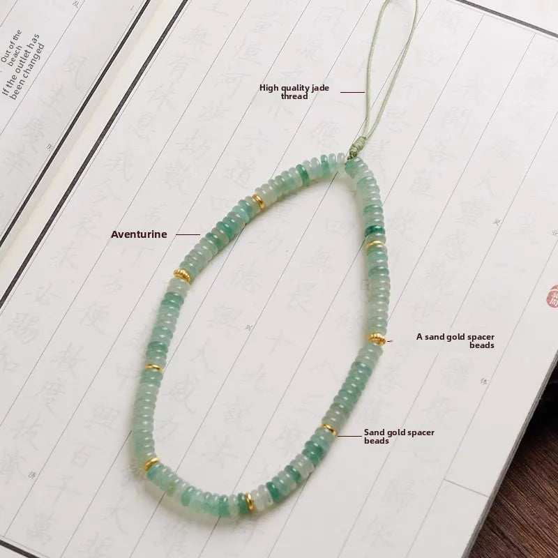 Fashionable Women's Mobile Phone Accessory Natural Jade Phone Hanger with Handbag Clip and Wrist Loop for Phone Lanyard Strap