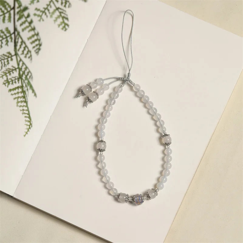 Natural Jade Agate Crystal Handcrafted Phone Hanger Keychain Long Short Chain Women's Desk Accessory Phone Lanyard and Strap