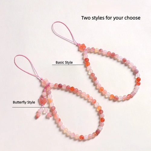 Fashion Agate Pink Phone Lanyard for Girls Lovely Design Wrist Strap AntiLost Charm Mobile Hanger Handmade Strap for phone keys