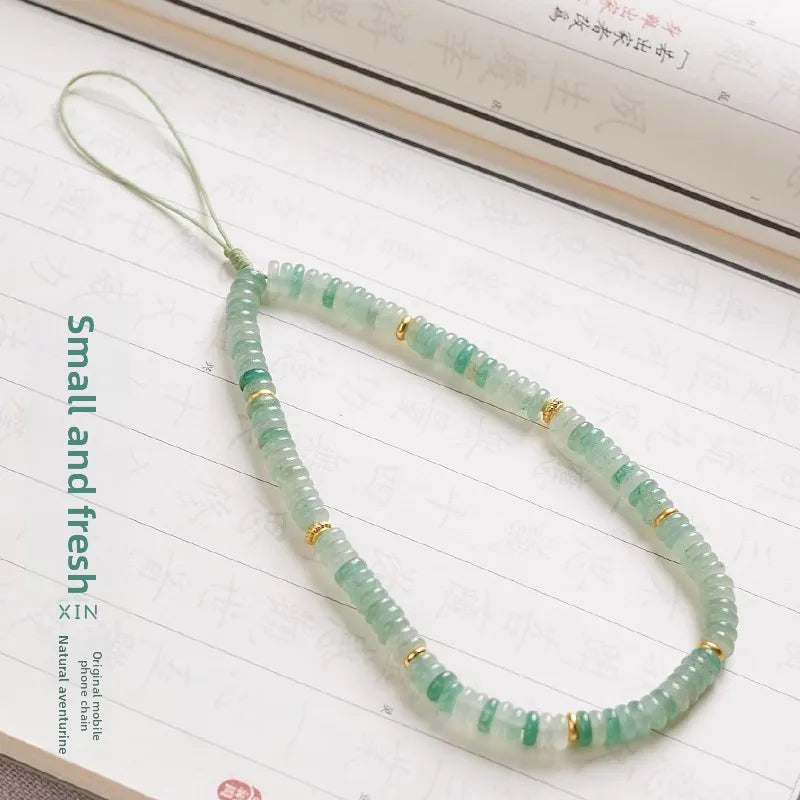 Fashionable Women's Mobile Phone Accessory Natural Jade Phone Hanger with Handbag Clip and Wrist Loop for Phone Lanyard Strap