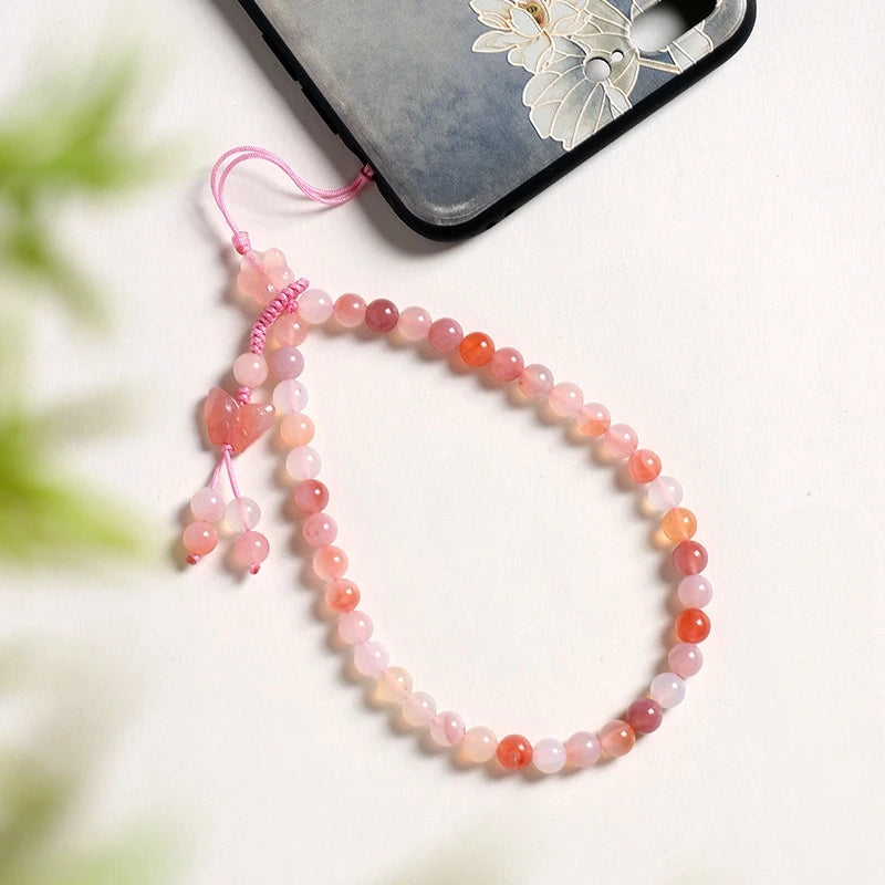Fashion Agate Pink Phone Lanyard for Girls Lovely Design Wrist Strap AntiLost Charm Mobile Hanger Handmade Strap for phone keys