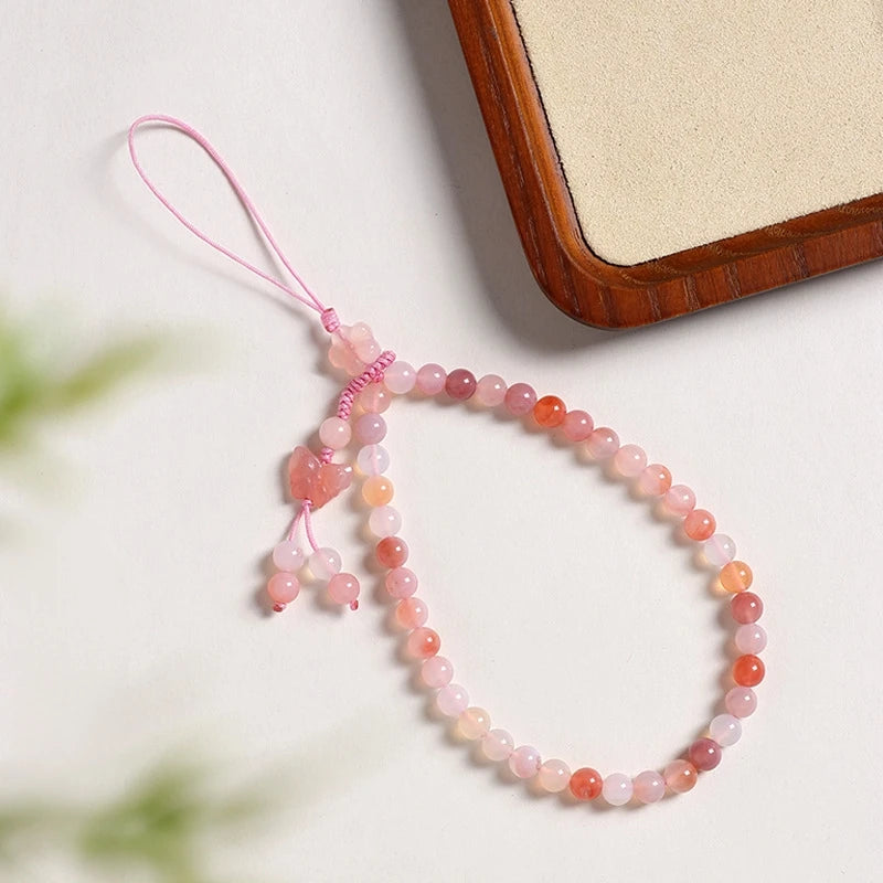 Fashion Agate Pink Phone Lanyard for Girls Lovely Design Wrist Strap AntiLost Charm Mobile Hanger Handmade Strap for phone keys