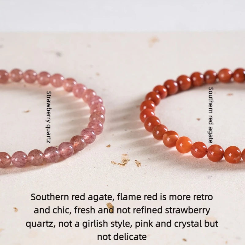 Natural Stone Handmade Phone Lanyard Short Pink Strawberry Quartz Beaded Chain with Red Agate Lucky Wealth for Phone, keys.