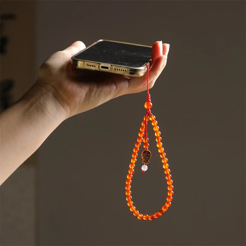 Red Agate Phone Pendant with Good Luck Charm Short Wrist Lanyard Hanging Chain Solid DropResistant for Phone and keys...