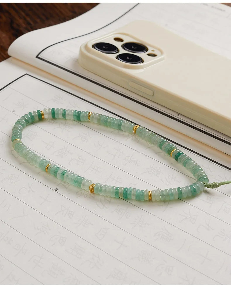 Fashionable Women's Mobile Phone Accessory Natural Jade Phone Hanger with Handbag Clip and Wrist Loop for Phone Lanyard Strap