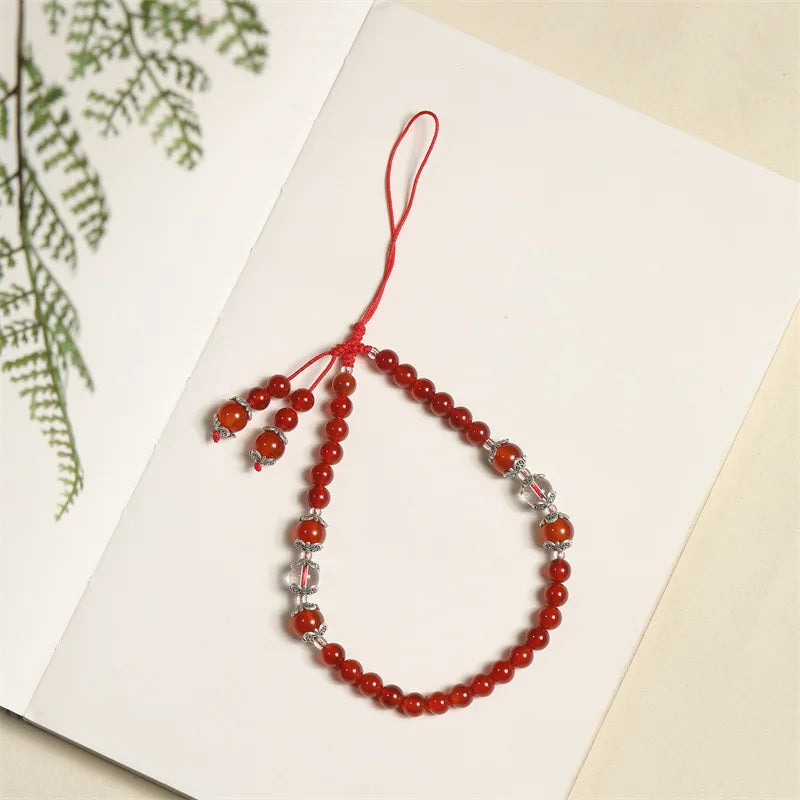 Natural Jade Agate Crystal Handcrafted Phone Hanger Keychain Long Short Chain Women's Desk Accessory Phone Lanyard and Strap