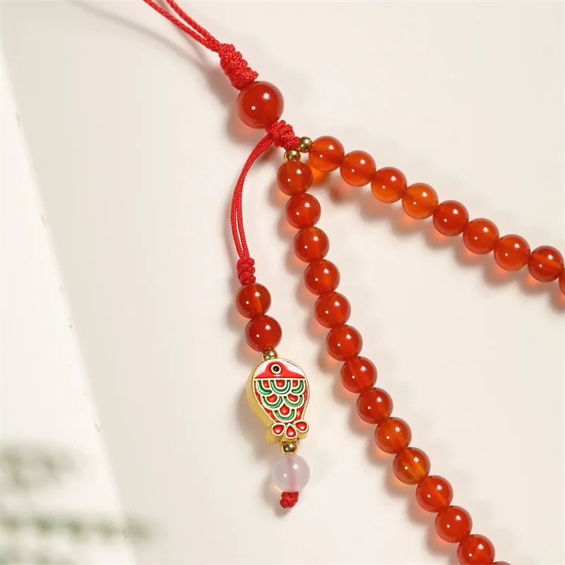 Red Agate Phone Pendant with Good Luck Charm Short Wrist Lanyard Hanging Chain Solid DropResistant for Phone and keys...