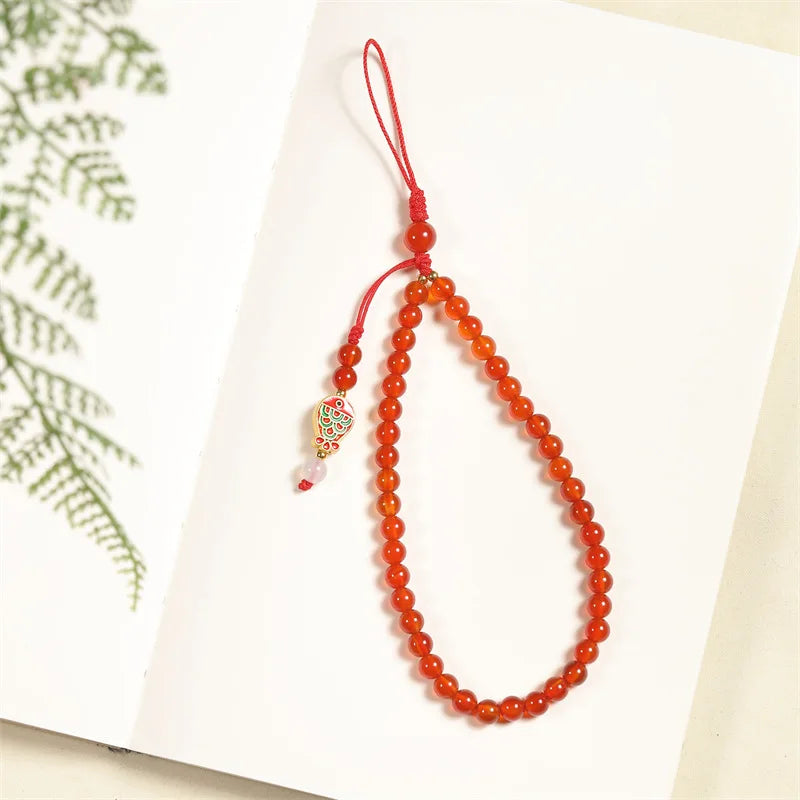 Red Agate Phone Pendant with Good Luck Charm Short Wrist Lanyard Hanging Chain Solid DropResistant for Phone and keys...