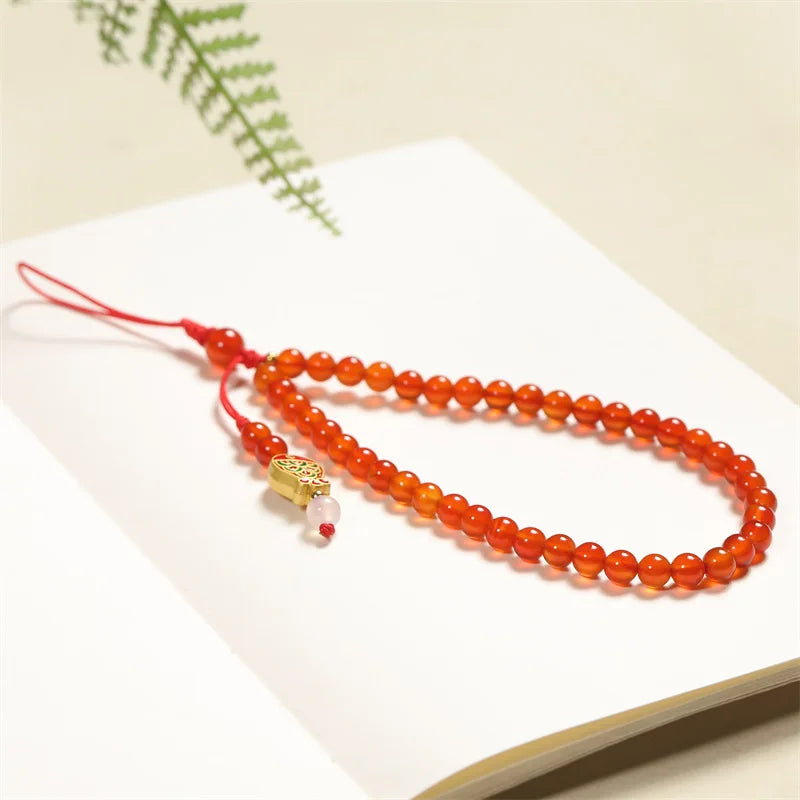 Red Agate Phone Pendant with Good Luck Charm Short Wrist Lanyard Hanging Chain Solid DropResistant for Phone and keys...